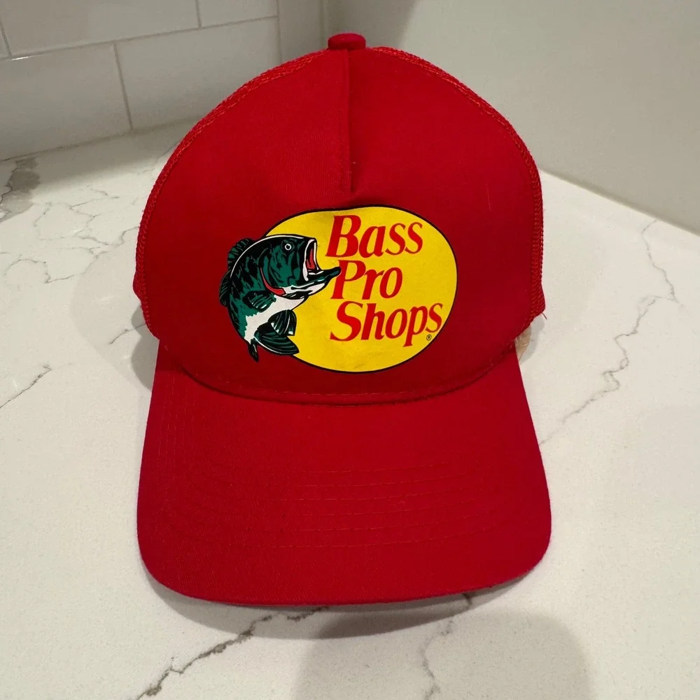 Bass Pro Shops Mesh Back Trucker Hat Red Adjustable Snapback Fishing Cap OSFM